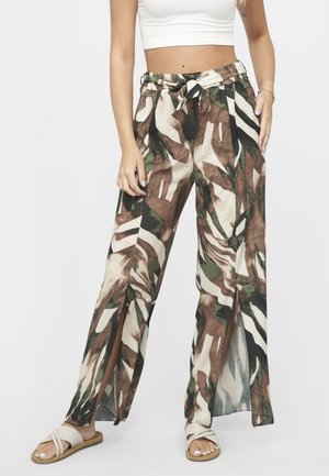 HIGH-WAIST SOMMER ABSTRACT PRINT - Kalhoty - beige