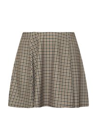 Bruine geruite rok met een uitlopende pasvorm. Gemaakt van een текстuurrijke stof, met een getailleerde taille en een klassiek houndstooth-patroon.