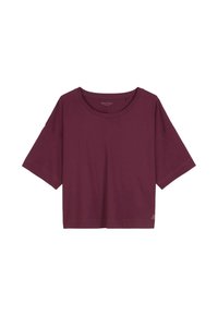 Bordeaux cropped t-shirt met een ronde halslijn, korte mouwen en een losse pasvorm. Gemaakt van zacht katoen.