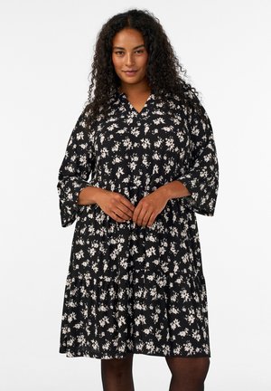 Zizzi, KURZES A-LINIEN-KLEID AUS JERSEY MIT ALLOVER-PRINT - Φόρεμα ημέρας - schwarz