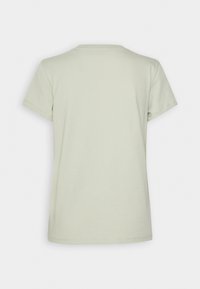 Světle zelené tričko s krátkým rukávem, kulatým výstřihem, vyrobené z měkké bavlny, jednoduchý design bez vzorů nebo viditelného hardwaru. Jednoduchý pohled na záda.