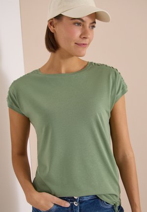 Cecil, SHORT-SLEEVE SHIRT WITH BOAT NECK AND RUCHING - T-shirt imprimé - deep matcha green