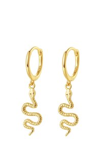 Pendientes de aro de oro con charms de serpiente; diseño serpentino texturizado. Acabado suave; la serpiente presenta escamas detalladas y una cabeza puntiaguda.