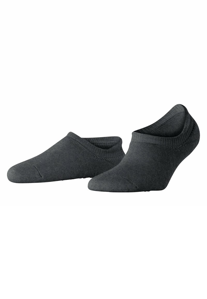 Grau No-Show-Socken mit glatter Textur und elastischem Bündchen, ausgestattet mit verstärktem Zehen- und Fersenbereich für Langlebigkeit.