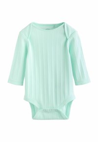 Mintrohelise värvusega soonikkoes pika varrukaga beebikeha, millel on ümmargune kaelus ja snap-sulgur jalgevahel, valmistatud pehmest venivast kangast.