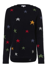 Marinblå tröja med långa ärmar, prydd med flerfärgade stjärnor i rött, grönt, blått, gult och vitt. Har knapprad i axlarna.