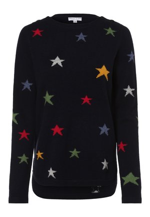Jersey de marina con mangas largas que presenta estrellas multicolores en rojo, verde, azul, amarillo y blanco. Incluye detalles de botones en los hombros.