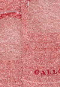 Red knitted socks featuring a textured heather pattern, ribbed cuff, and a small embroidered logo reading "Gallo" in dark red.