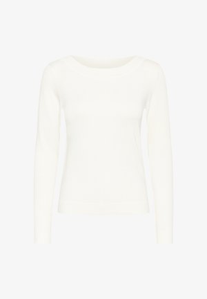 Vit långärmad topp med rund halsringning, tillverkad av ett mjukt och lätt tyg. Har en figurnära design med minimala sömmar.