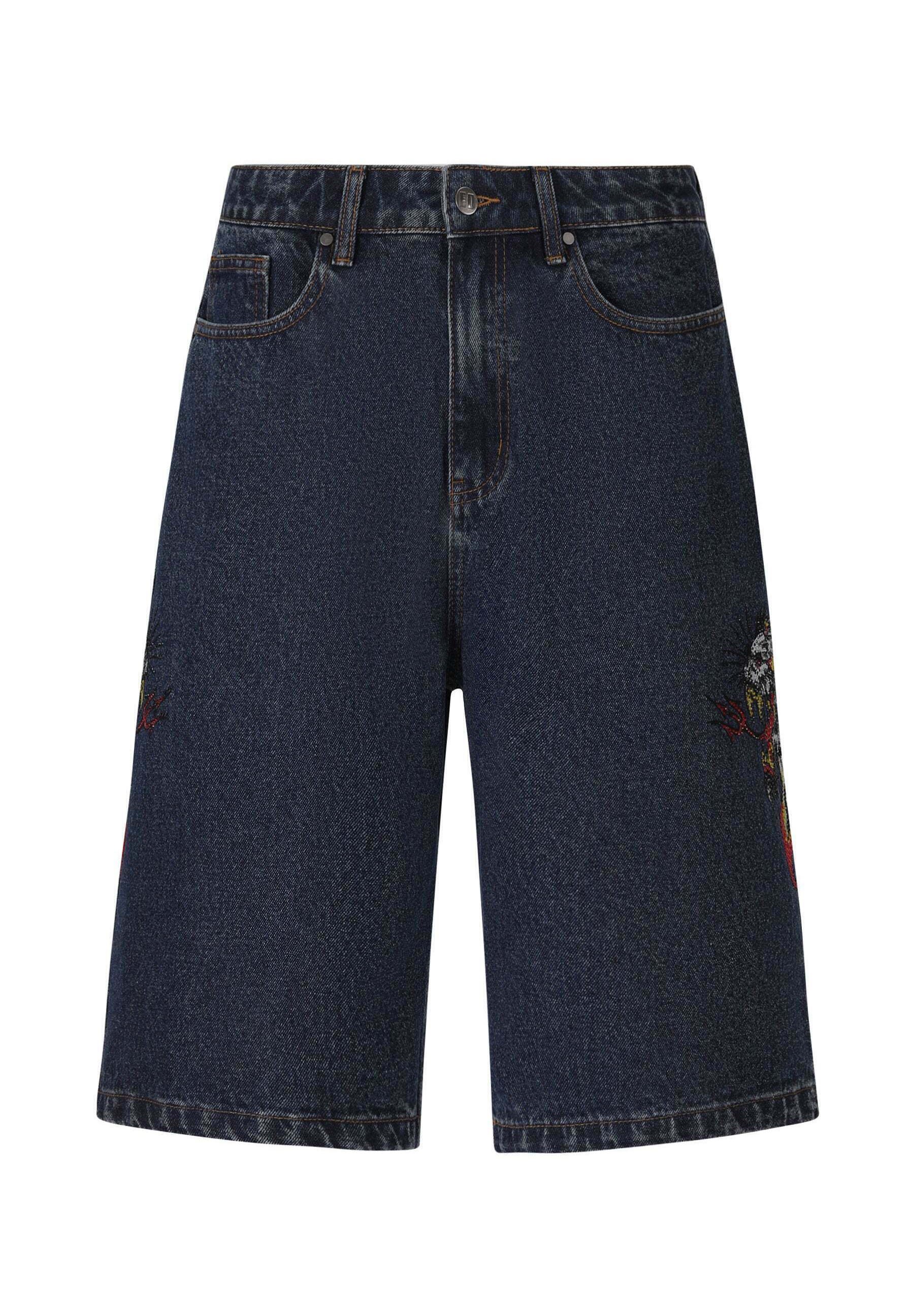 Ed Hardy HELL CATS DIAMANTE JORTS - Jeans Shorts - indigo/blue