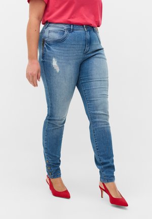 SUPER SLIM AMY JEANS MIT SCHLITZ UND KNÖPFEN - Jeans Skinny Fit - light blue