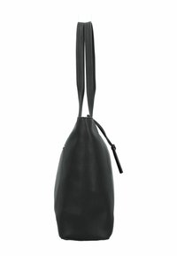 Schwarze Ledertasche mit strukturierter Form, ausgestattet mit zwei langen Tragegriffen und einer strukturierten Oberfläche, verziert mit einem kleinen Knoten-Detail.