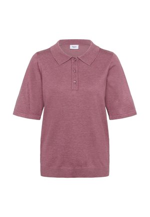Short-sleeve polo shirt in mauve with a classic collar and three-button placket. Made from textured knit fabric with a relaxed fit.