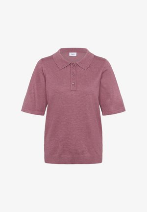 Kortärmad polotröja i mauve med klassisk krage och treknäppning. Tillverkad av strukturerad stickad tyg med en avslappnad passform.