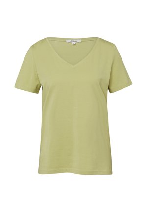 Light green short-sleeve cotton t-shirt with V-neck collar, displayed front-facing on a white background.