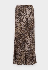 Leopardmønstret midi-nederdel i glat stof med snor i taljen og midtlængde design med en flaret kant.