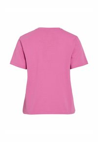 T-shirt rose uni à manches courtes vu de dos, avec un col rond et un ourlet droit.