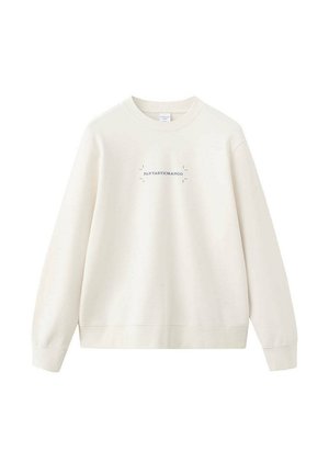 Felpa color avorio con scollo tondo e maniche lunghe con la scritta "FANTASTICMANGO" centrata sul petto in piccole lettere nere.