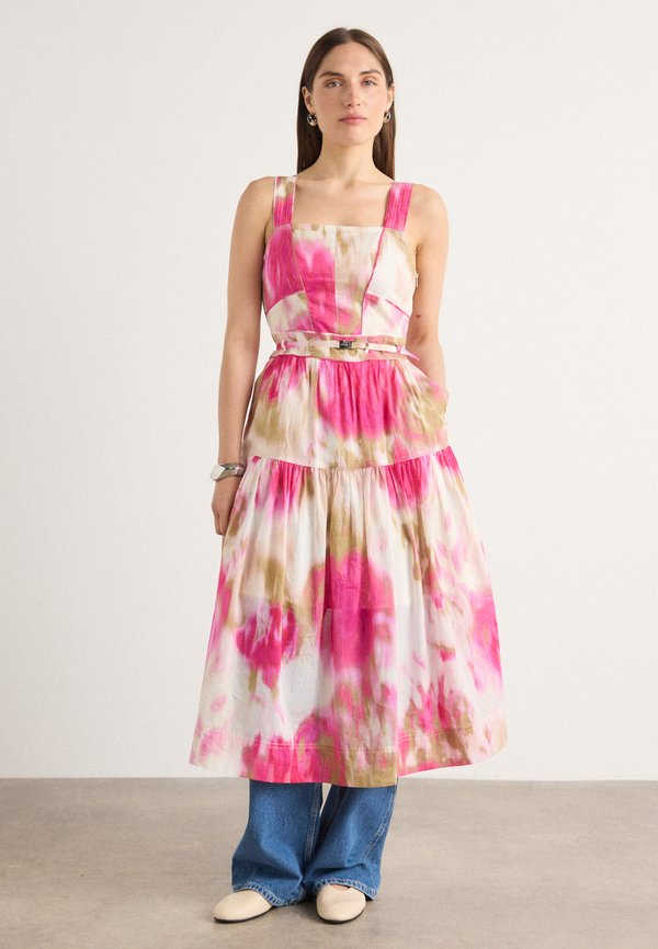 SQUARE NECK BELTED MIDI DRESS - Day dress