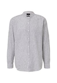 Camicia a righe con bottoni in grigio chiaro e grigio scuro, realizzata in tessuto intrecciato, con colletto a band e maniche lunghe con polsini abbottonati.
