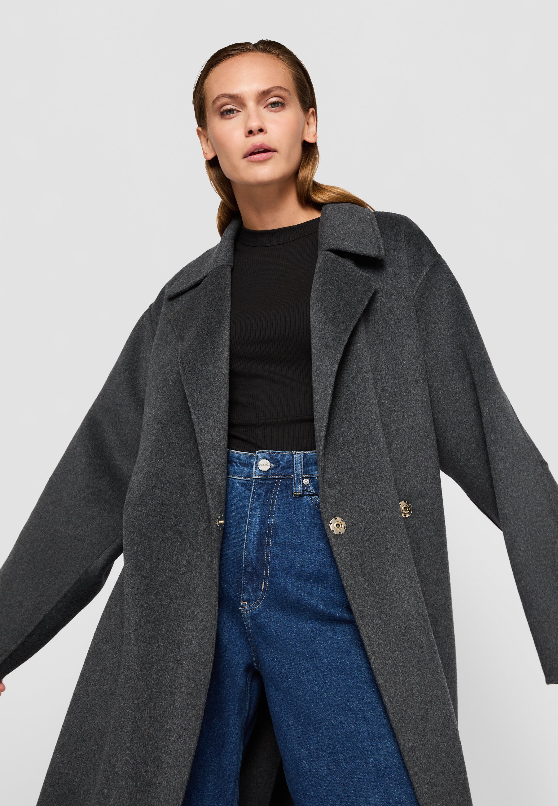【未使用】SMOOTH MELANGE WRAP COAT(ダークグレー) Calvin Klein FACE LONG WRAP COAT - Classic coat - gunmetal