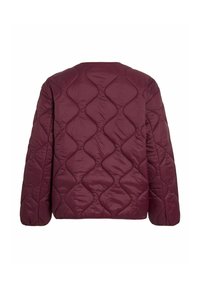 Jachetă quilted de culoare burgundă, cu mâneci lungi și un model de cusătură în formă de diamant, prezentată din spate pe un fundal alb.