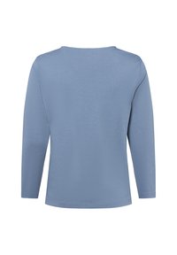 Langärmliges Hemd aus leichtem blauen Baumwollstoff, mit rundem Ausschnitt und einem einfachen, klaren Rückendesign ohne sichtbare Akzente oder Muster.