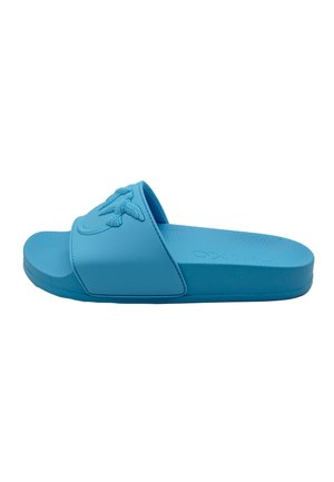 Infradito blu chiaro con una fascia testurizzata e logo impresso. Realizzati in materiale resistente con una suola piatta per il comfort.