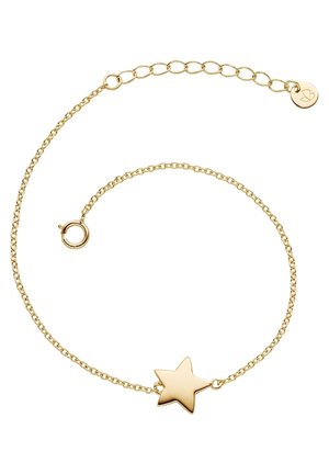 Złota bransoletka z łańcuszkiem z polerowaną gwiazdką w centrum oraz regulowanym łańcuszkiem z okrągłym zapięciem.