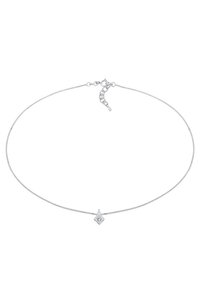 Sølv kædeselect med en delikat, diamantformet vedhæng, der har en lille klar sten i midten. Justerbar længde med en lås.