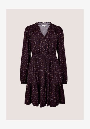 Apricot, FLORAL RUFFLE MINI DRESS - Φόρεμα πουκάμισο - burgandy