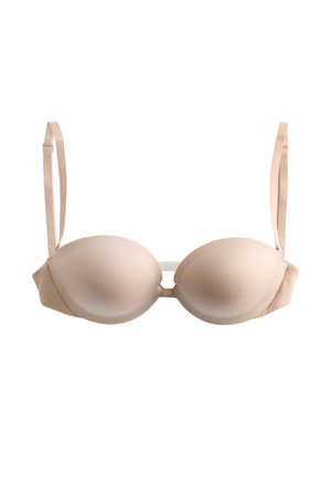 Reggiseno color nudo con ferretto imbottito, spalline sottili regolabili e coppe lisce modellate, progettato per sostegno e modellatura.