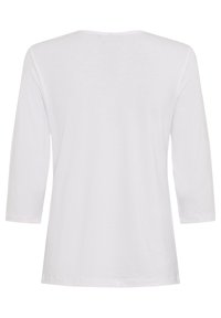Weißes, langärmliges T-Shirt mit Rundhalsausschnitt und entspannter Passform. Glatte Textur, keine Muster oder Verzierungen, geeignet für die Freizeit.