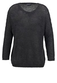 Maglione nero lavorato a maglia con vestibilità ampia, scollo largo e maniche lunghe. Texture a trama aperta con silhouette rilassata.