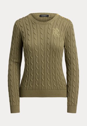 Lauren Ralph Lauren, BUTTON TRIM CABLE KNIT SWEATER - Svetrík - light agave