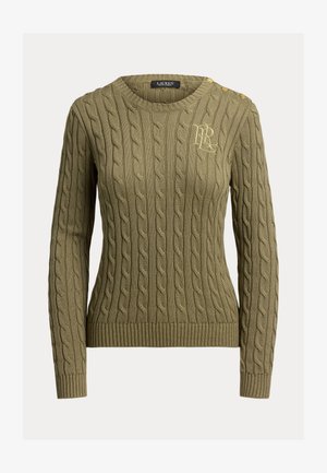 Lauren Ralph Lauren, BUTTON TRIM CABLE KNIT SWEATER - Πουλόβερ - light agave