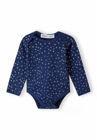 Mornarska bodysuit z dolgimi rokavi v temno modri barvi z belimi zvezdami, mehak bombažni material, okroglo izrezovanje in zaponke na dnu za enostavno oblačenje.