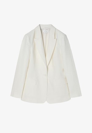 Blazer od slonovače od lana s reverima, jednim dugmetom, dva prednja džepa i blago strukturiranim ramenima.
