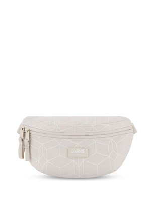 Banane beige clair avec motif géométrique, fermeture éclair frontale à doubles tirettes et patch logo Larkson Hamburg.
