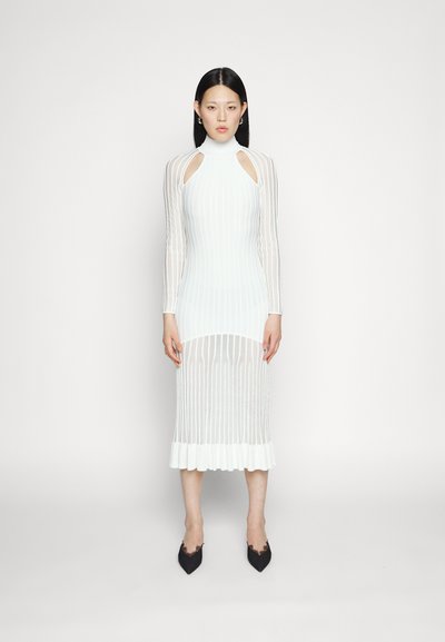 Hervé Léger SHEER FLUTED STRIPE MIDI DRESS - Robe pull - alabaster