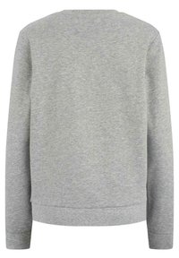 Gray sweatshirt with a crew neckline, long sleeves, and a ribbed hem. Made of soft fabric with a smooth texture and no visible logos or patterns.
