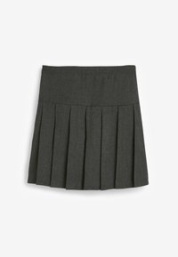 Grijze geplooide mini-rok met een aansluitende taille, gemaakt van een gestructureerde stof, met gelijkmatig verdeelde plooien en een gladde afwerking.