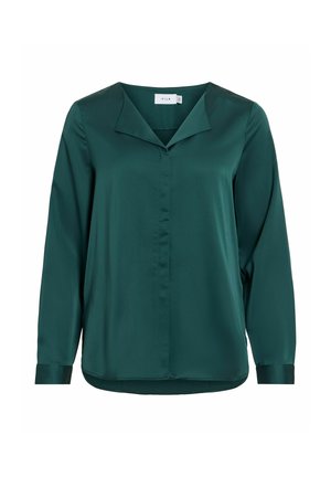 VILA, VIELLETTE V-NECK L/S SATIN SHIRT - NOOS - Bluse - ponderosa pine