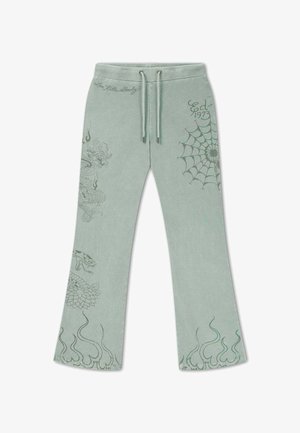 Ed Hardy, WOMENS MULTI TATTOO FLARED ACID WASH JOGGERS - Pantalon de survêtement - green