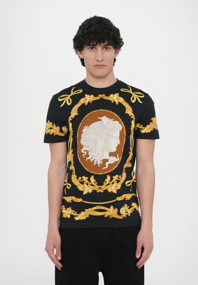 Versace COMPACT MEDUSA CAMEO - Tricou cu imprimeu - black/gold coloured
