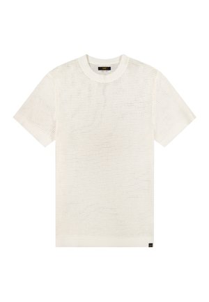 Άσπρο κοντομάνικο πλεκτό T-shirt με στρογγυλή λαιμόκοψη και μικρή μαύρη ετικέτα με το λογότυπο Lee στο κάτω μέρος της ραφής.