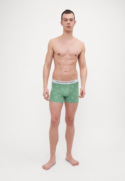Zelené boxerky s bílým pasem Polo Ralph Lauren a opakovaným malým vzorem loga. Bavlněný materiál a přiléhavý střih.