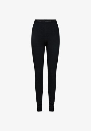 Leggings noirs avec une large taille comportant le logo "DOVRE". Texture lisse, design ajusté et ouverture de jambe effilée.
