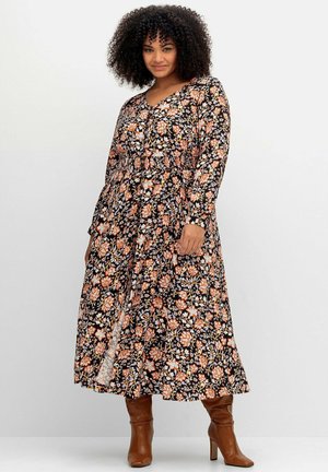 Sheego, Maxikleid - schwarz gemustert