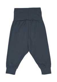 Tmavě šedé haremové kalhoty s širokým elastickým pasem, nabíranou texturou a zúženými manžetami. Vyrobené z měkké, lehké tkaniny.